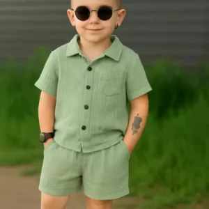 The Fashion Prime Boys Party(Festive) Shirt Shorts (Pista)