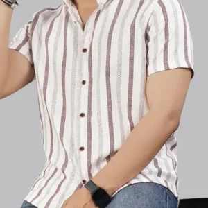 MILDIN Men Regular Fit Striped Spread Collar Casual Shirt