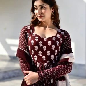 SI and KU Fabrics Women Pure Cotton Kurta Pant Dupatta Set