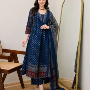 AANEEP Women Cotton Blend Kurta Pant Dupatta Set