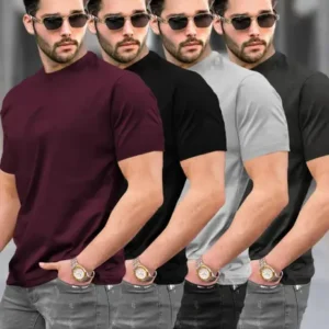TRIPR Pack of 4 Men Solid Round Neck Cotton Blend Multicolor T-Shirt