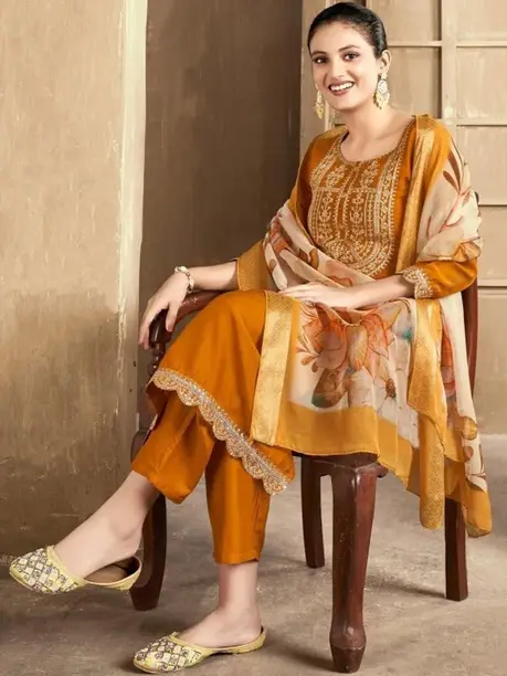rani Women Silk Blend Kurta Pant Dupatta Set